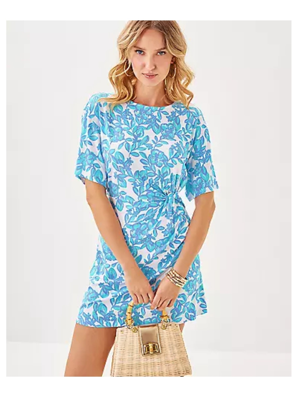 Lilly Pulitzer White Midi Dress with Blue and Aqua Floral Print